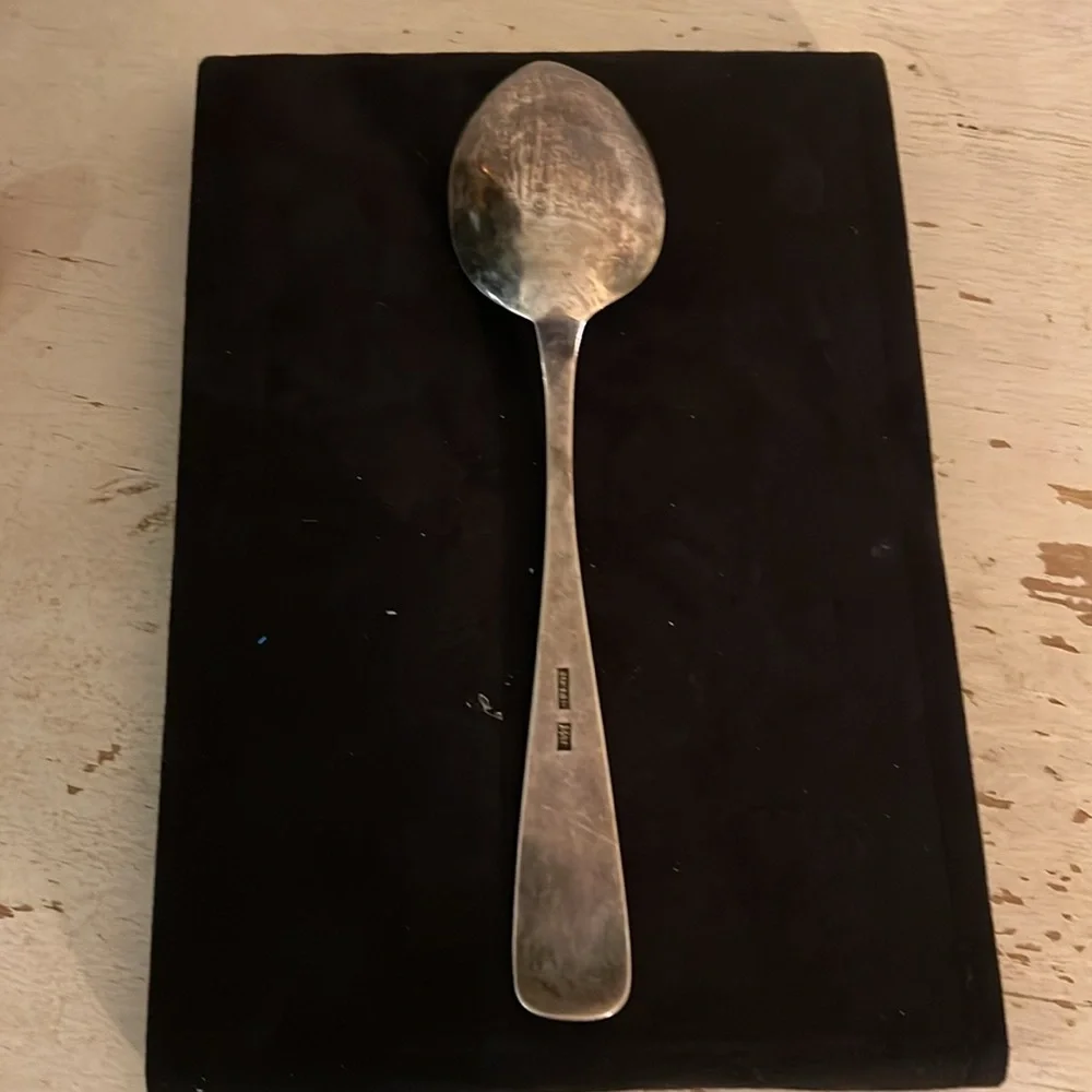 Antique Silver Serving Spoon with Ornate Handle stamped